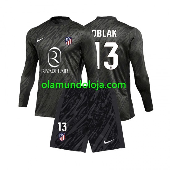 Camisola Atlético Madrid Jan Oblak 13 Guarda-redes Criança Equipamento Primeiro 2024-2025 Manga Comprida